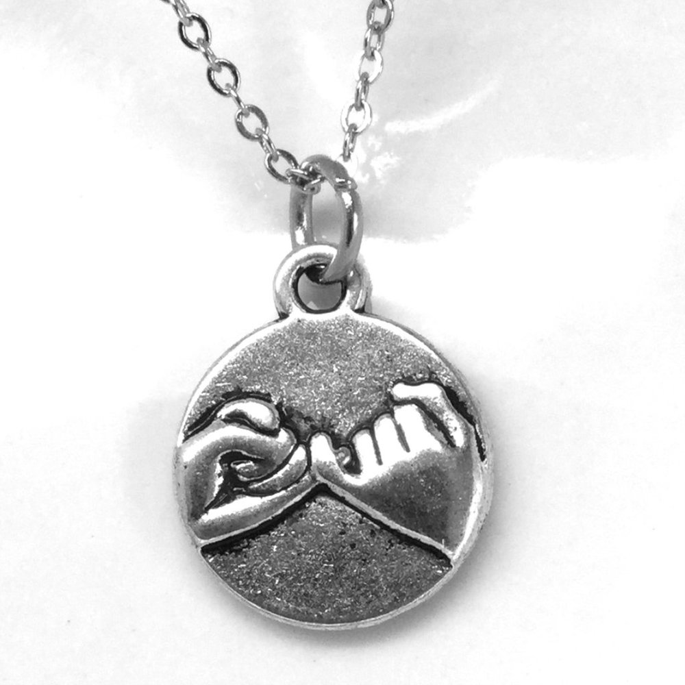 Small Round Pinky Promise Pinky Swear Charm Necklace